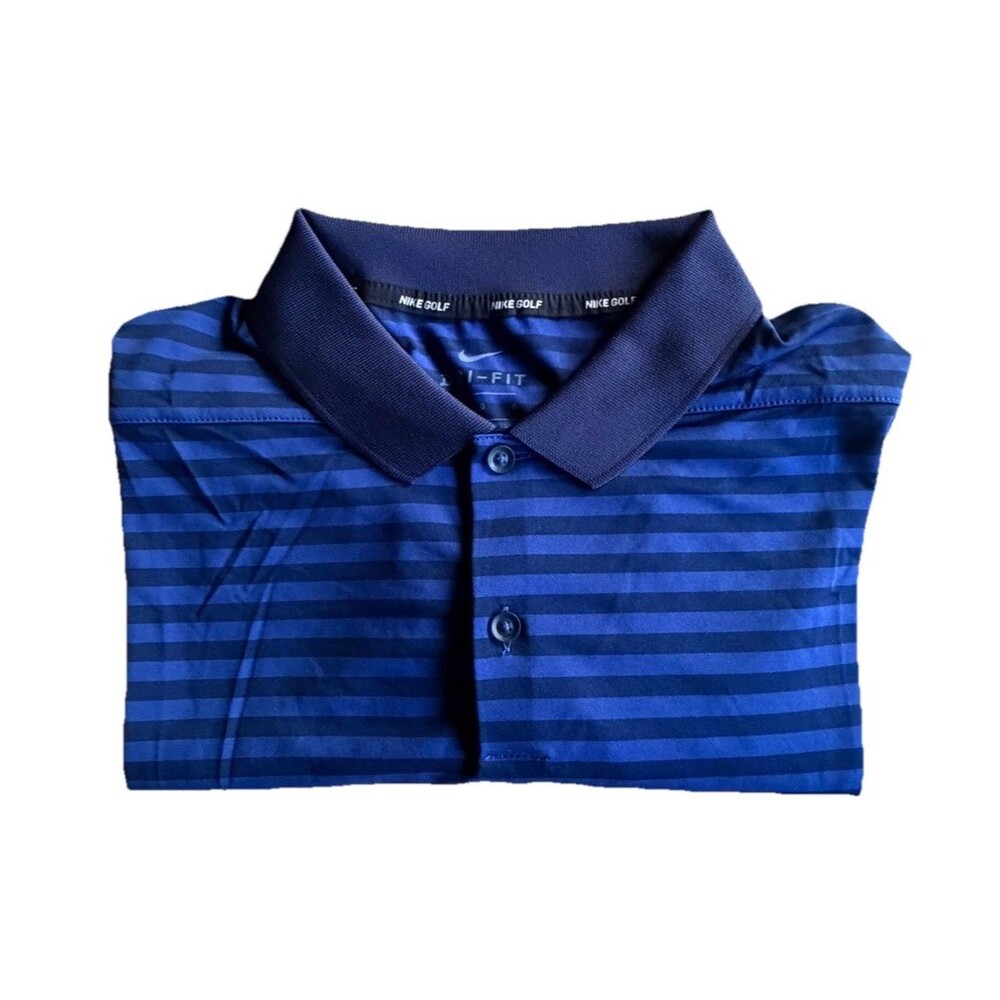 NIKE Golf Men's Standard Dri-Fit Polo, Blue On Blue Stripe Shirt, Size L, NWT